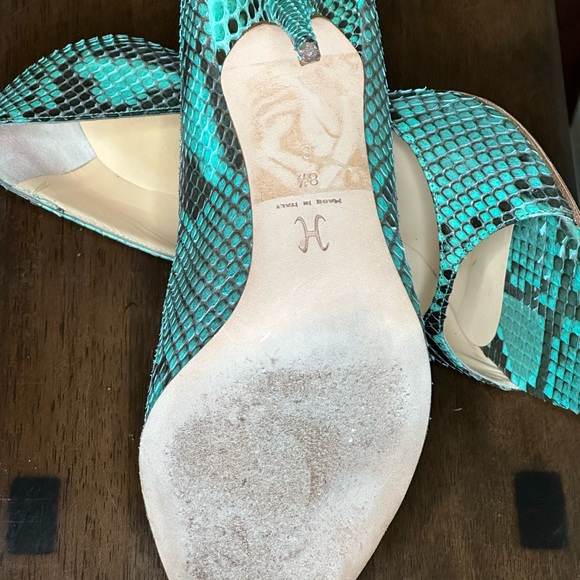 Cole Haan Real Snakeskin 8 1/2 Teal Open Toe Pumps - Picture 5 of 14